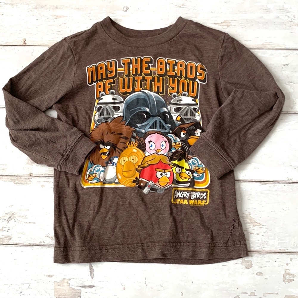 Old Navy 5T Boys Angry Birds Graphic Tee Kids Long Sleeve Brown Top Size 5